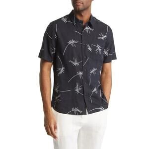 Magaschoni Man Shirt Mens Small Navy Linen Palm Print Short Sleeve Button Up Nwt